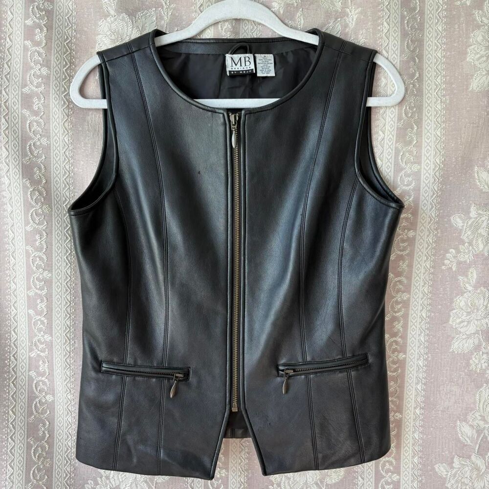 MB Designs Women's Black Faux Leather Vest
